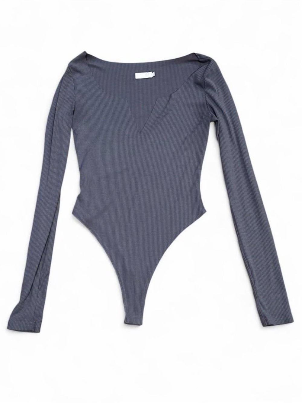 Meshki Grey ribbed bodysuit with long sleeves XS
